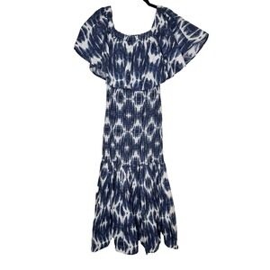 Ashro Maxi Dress Womens Size L Blue Cotton Smocked Tiered Spring Summer